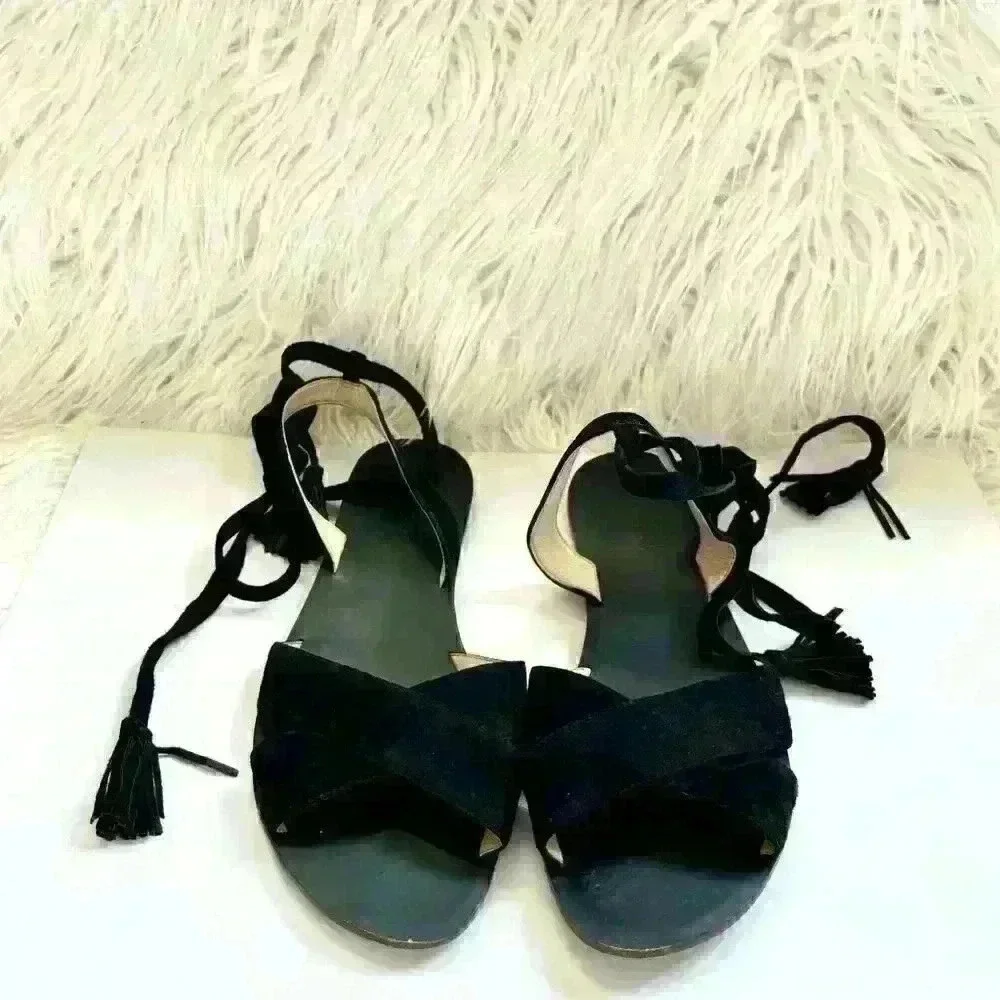 J.Crew Lux Lace-up Casual Suede Sandal, Black - Picture 3 of 6